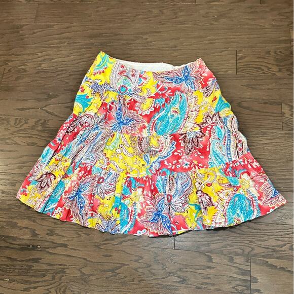 Ralph Lauren - Lauren  Tiered Linen Midi Skirt - Paisley Boho Print Size XL - Picture 3 of 7
